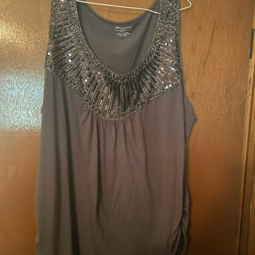 Lane Bryant Gray Embellished Ruched Tank Top